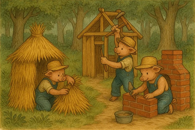 De drie biggetjes bouwen hun huisjes