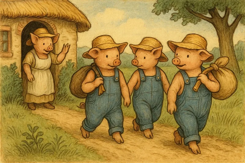 De drie biggetjes verlaten hun huis